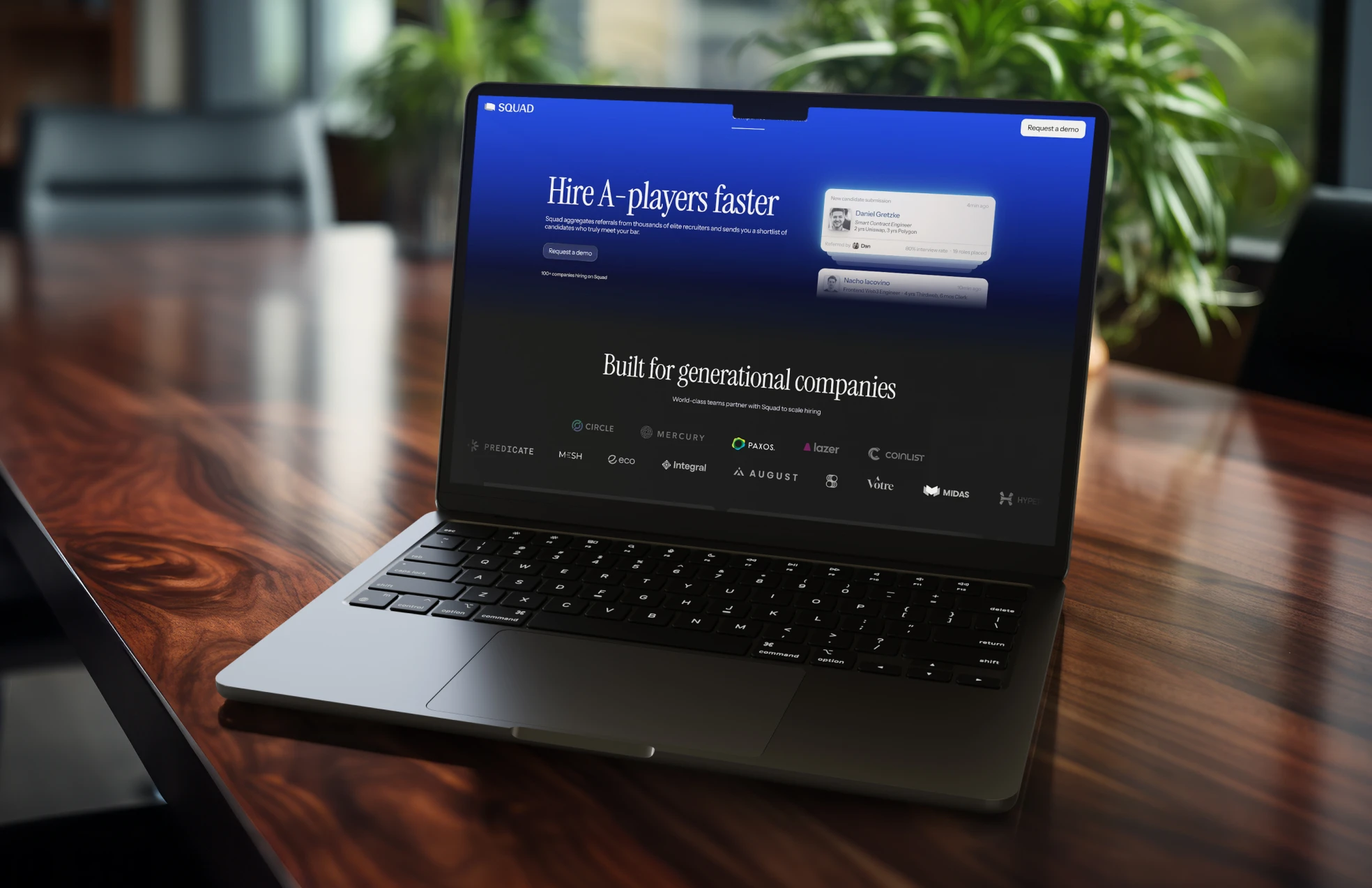 SquadTalent website on a laptop