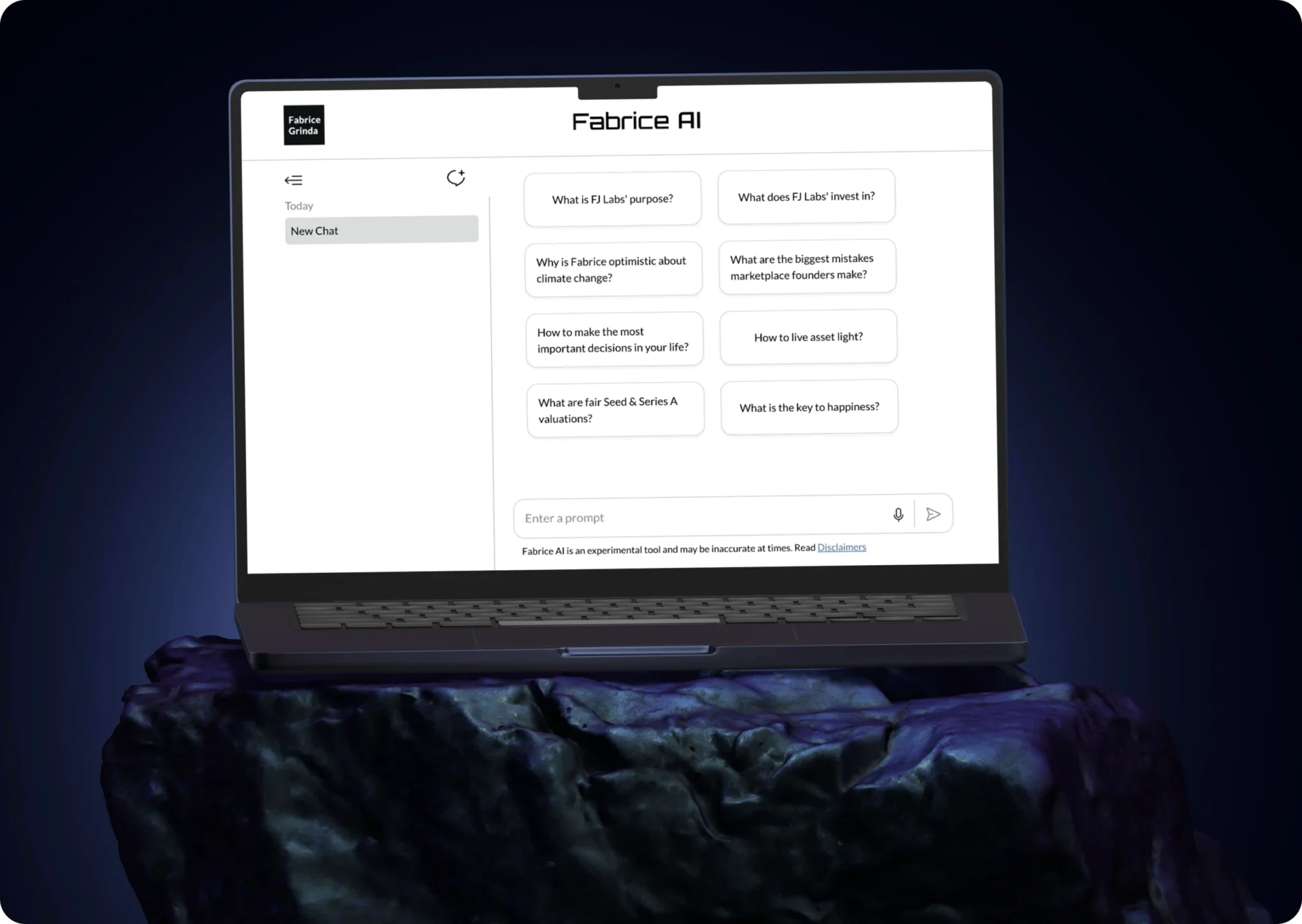 FabriceAI chat assistant on a laptop
