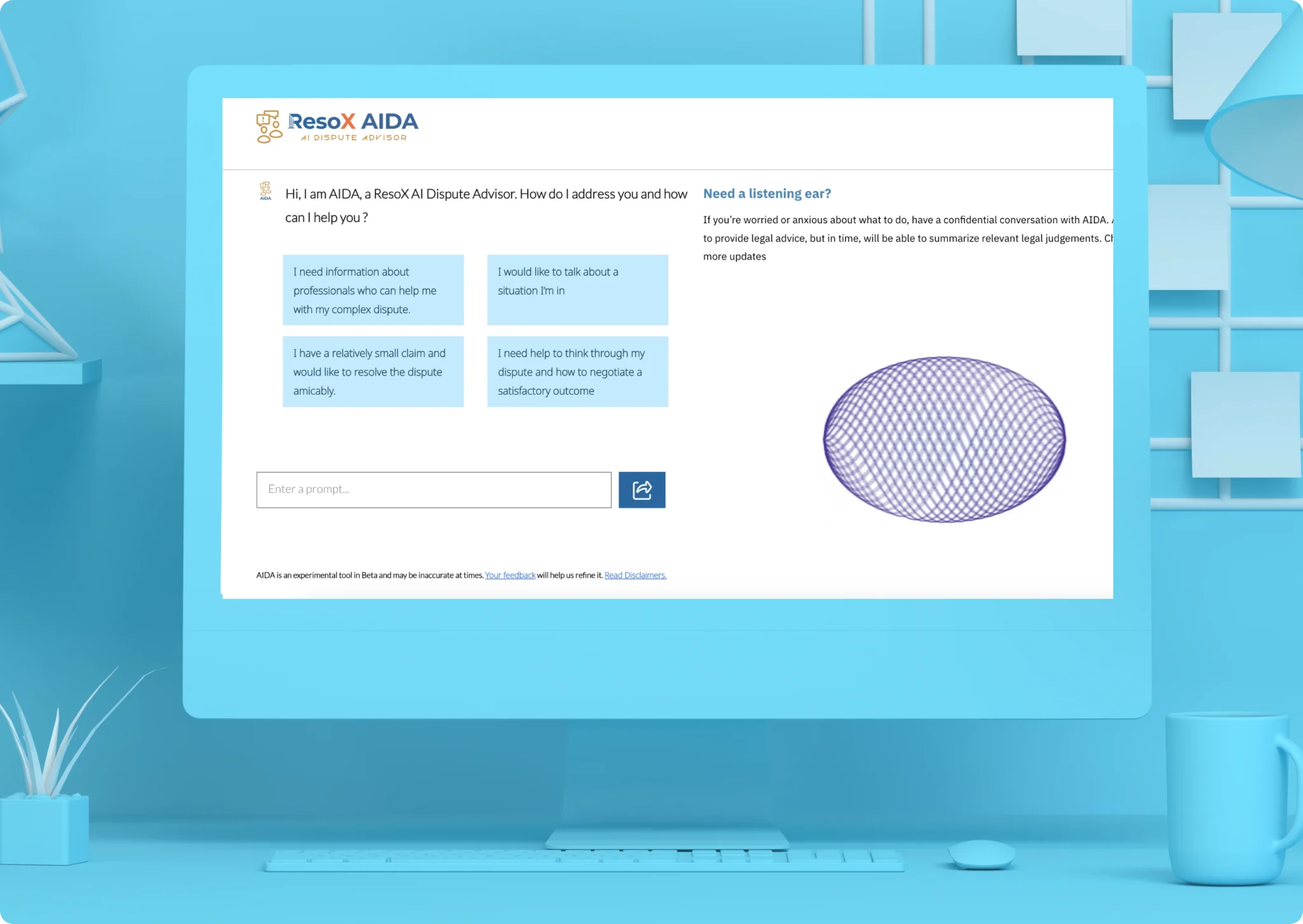 ResoX AIDA dispute advisor on a desktop screen