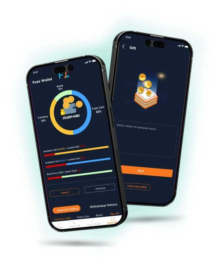 FuzeBolt crypto app screens on mobile