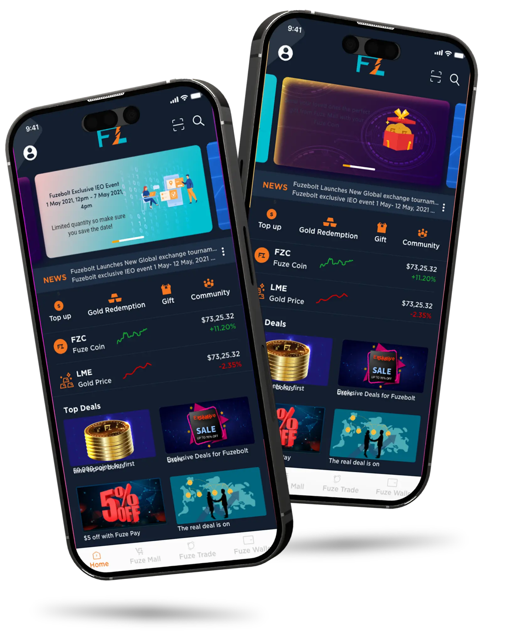 FuzeBolt cryptocurrency app interface and branding