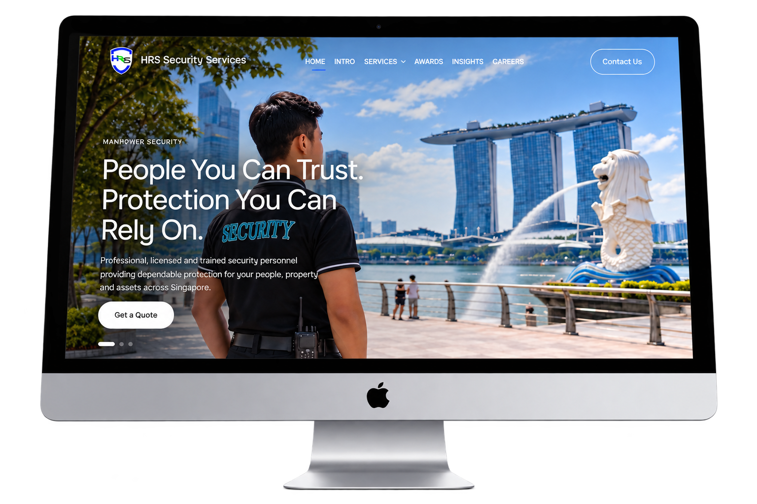HRS Security Services website hero on desktop