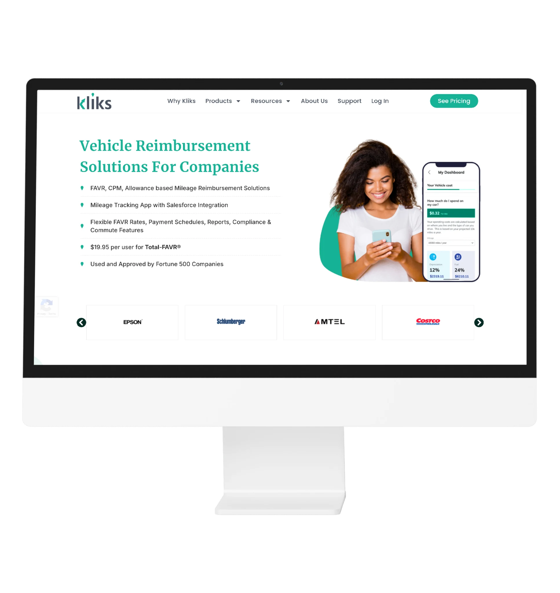 Kliks mileage tracking app on mobile and web