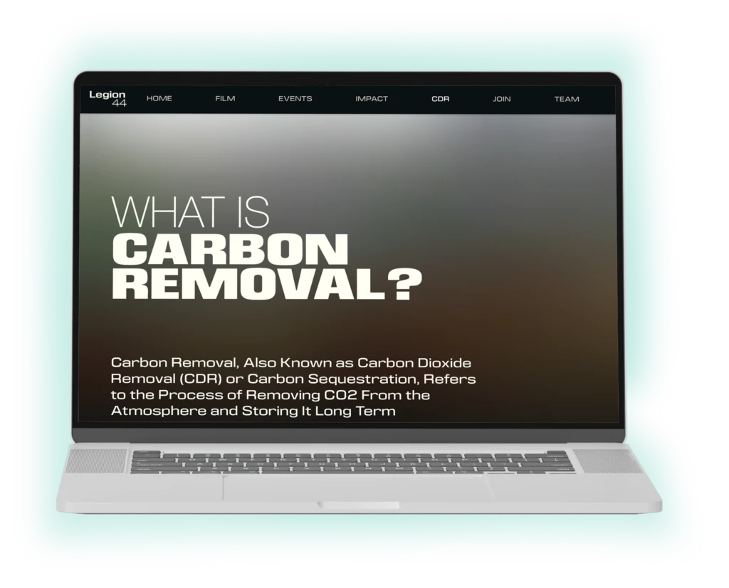 Legion44 carbon removal film website on a laptop