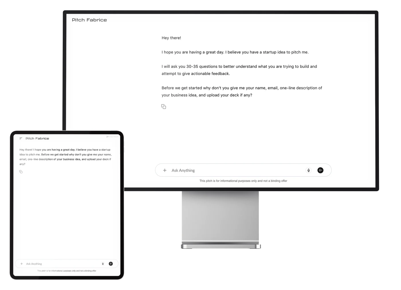 Pitch Fabrice voice interview and debrief on desktop and tablet