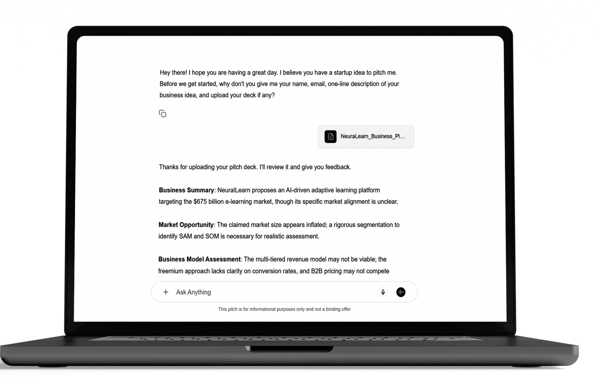 Pitch Fabrice interview transcript on a laptop
