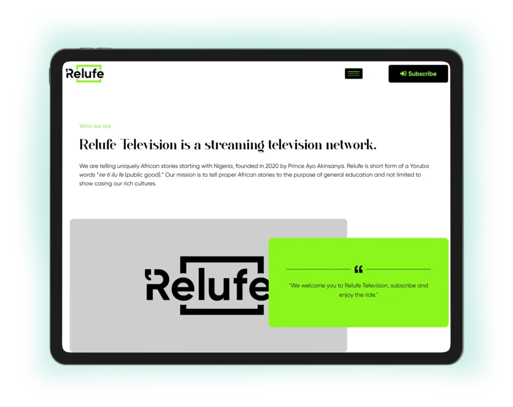 Relufe.tv streaming site home page on a tablet