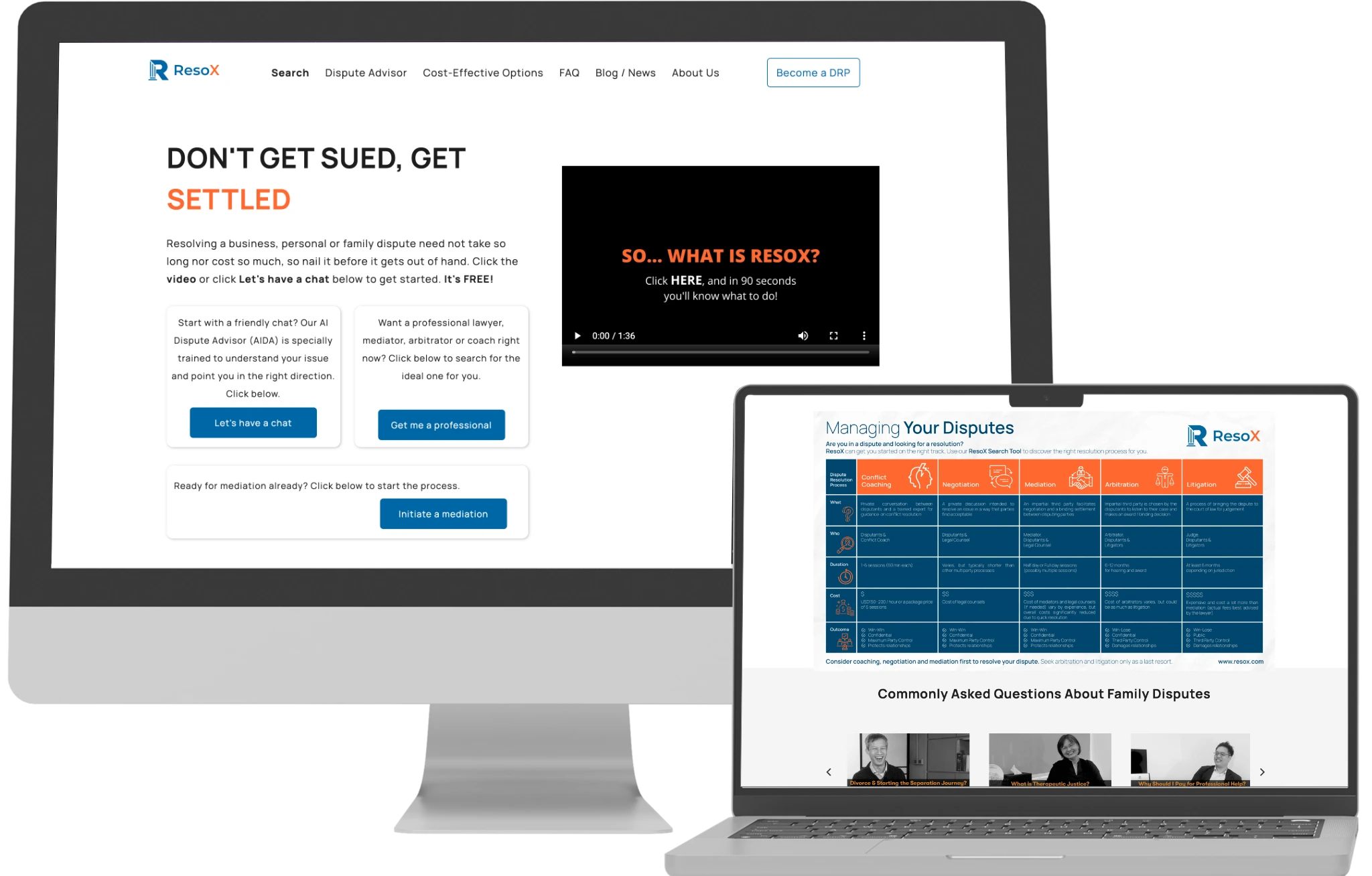 ResoX web application for finding legal dispute resolution professionals
