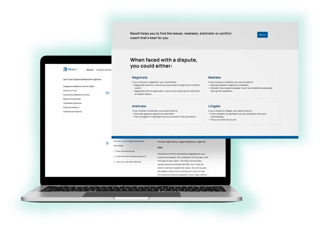ResoX directory and dispute advisor on laptop and desktop