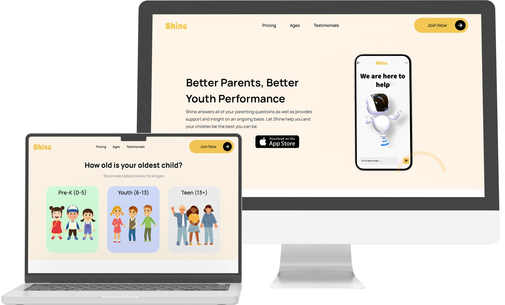 Shine App landing page for modern parenting support
